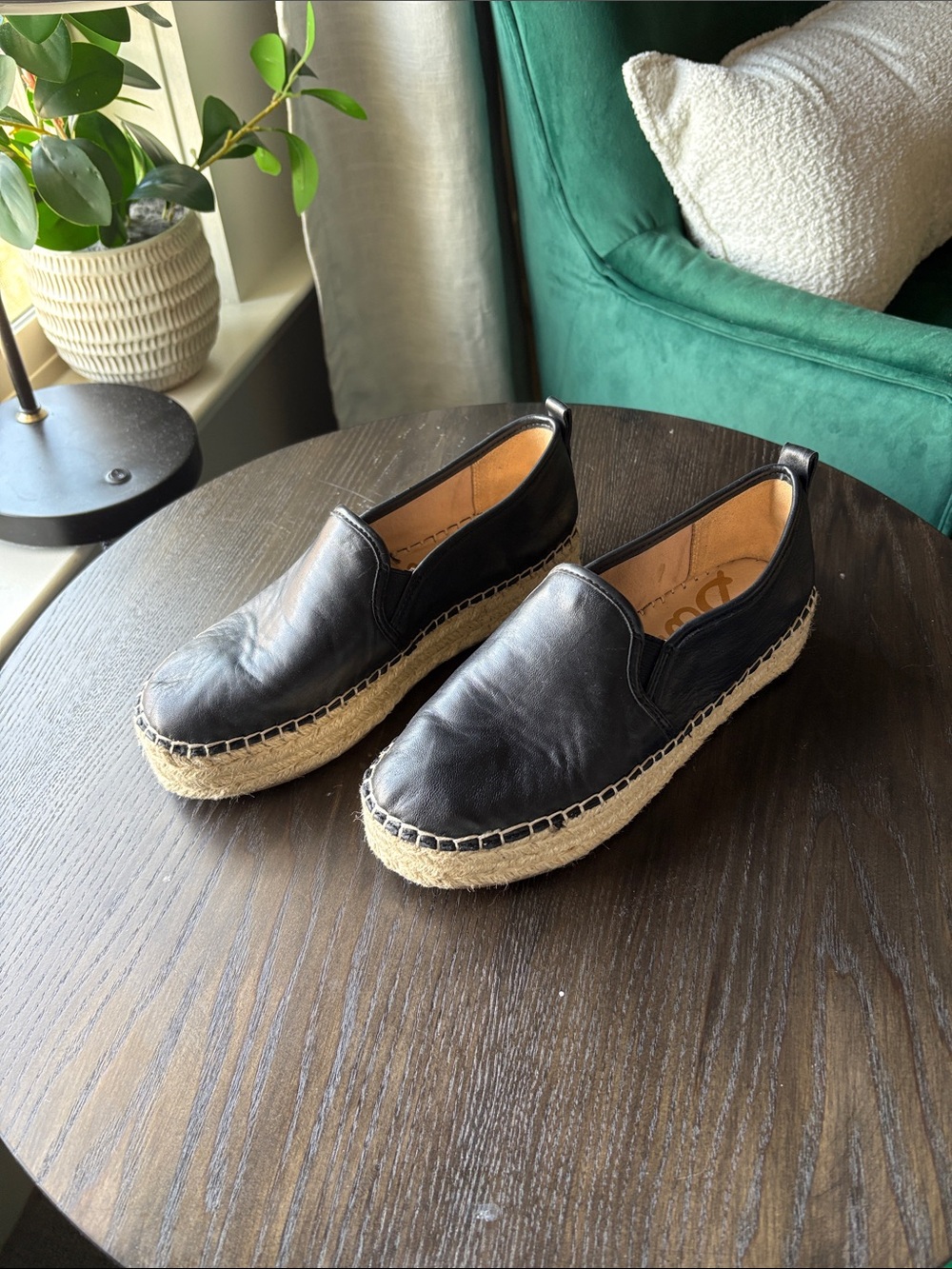Sam Edelman Black Leather Espadrille Slip-On Shoes